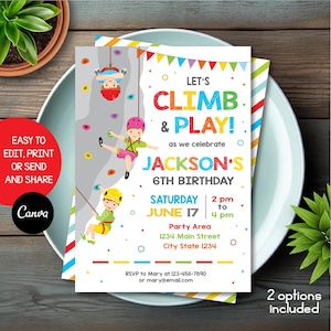 Editable Rock Climbing Invitation, Boy Rock Climbing Invitation, Boy Rock Climbing Birthday, Canva template, INSTANT DOWNLOAD