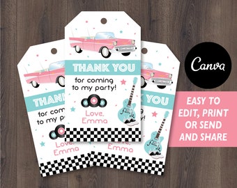 Editable, 50's Favor tags , Fifties Favor tags, Fifties party, Fifties birthday, Canva Template, INSTANT DOWNLOAD