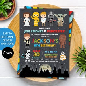 Editable Star Wars Birthday Invitation, Star Wars Party, Star Wars Birthday, Canva Template, INSTANT DOWNLOAD