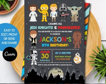 Editable Star Wars Birthday Invitation, Star Wars Party, Star Wars Birthday, Canva Template, INSTANT DOWNLOAD
