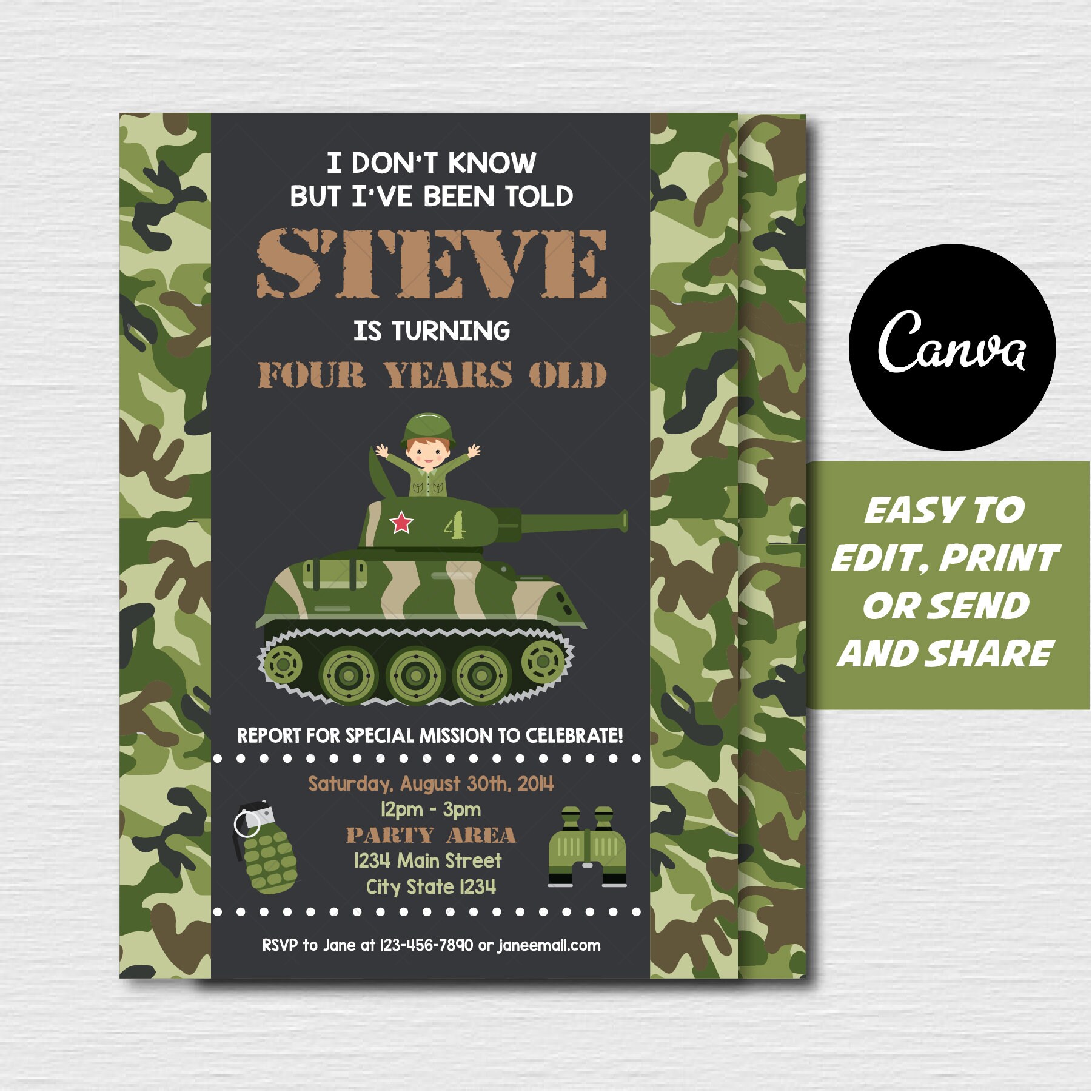 Army Tank Birthday Invitation Army (Military) Invitation With