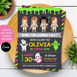 Editable Ghostbusters Birthday Invitation, Girl Ghostbusters Invitation, Canva template, INSTANT DOWNLOAD