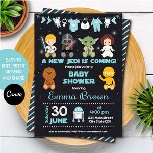 Modificabile, invito per baby shower di Star Wars, baby shower di Star Wars per bambini, invito di Star Wars, modello Canva, DOWNLOAD IMMEDIATO