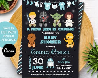 Editable, Star Wars Baby Shower Invitation, Boy Star Wars Baby Shower, Star Wars Invitation, Canva template, INSTANT DOWNLOAD