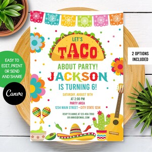 Editable Taco Bout a Party Invitation, Fiesta Birthday party, Boy Fiesta Invitation, Canva template, INSTANT DOWNLOAD