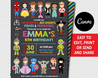 Editable Kids Costume Invitation, Kids Costume Birthday, Kids Costume birthday, Chalkboard, Canva Template, INSTANT DOWNLOAD
