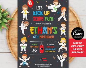 Editable Karate Birthday Invitation, Taekwondo Invitation, Taekwondo Birthday Party, Canva, INSTANT DOWNLOAD