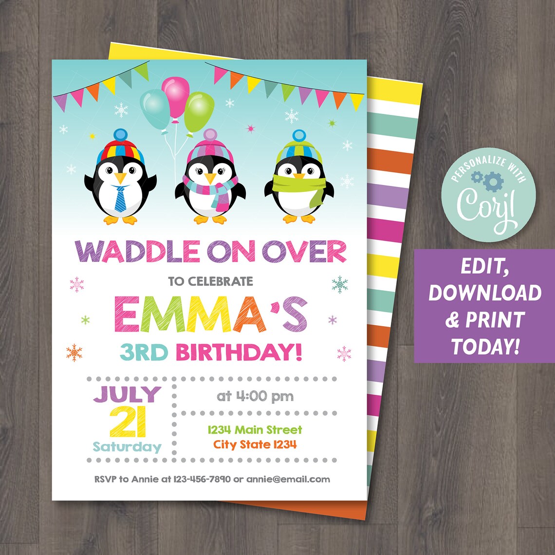 Editable Penguins Birthday Invitation Penguins Party - Etsy