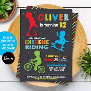Self Editable, Extreme Riding Invitation, Scooter Invitation, Bike Invitation, Canva template, Skateboard Invitation, INSTANT DOWNLOAD