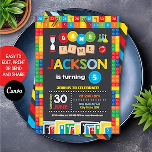 Editable Game Night Birthday Invitation, Board games Party, Game Night Invites, Canva template, INSTANT DOWNLOAD