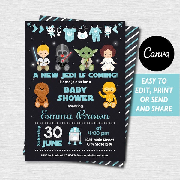 Editable, Star Wars Baby Shower Invitation, Star Wars Invitation, Baby Boy, Canva template, INSTANT DOWNLOAD