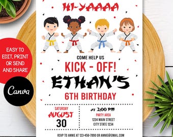 Karate Birthday Invitation, Taekwondo Birthday Invitation, Editable Karate Invitation, Editable Taekwondo Invite, INSTANT DOWNLOAD
