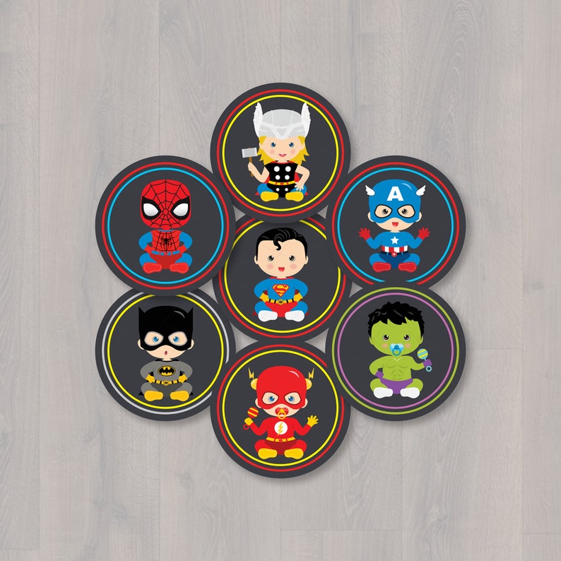 Superhero Cupcake Toppers Superhero Baby Shower Superheroes Etsy