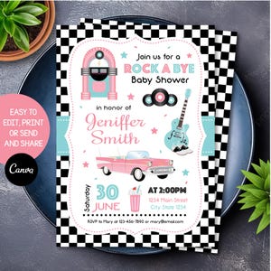 Bearbeitbare 50er Jahre Babypartyeinladung, 50er Jahre Einladung, 50er Party, 50er Jahre Canva Vorlage, SOFORTIGER DOWNLOAD