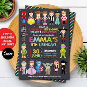 Editable Kids Costume Invitation, Kids Costume Birthday, Kids Costume birthday, Chalkboard, Canva Template, INSTANT DOWNLOAD