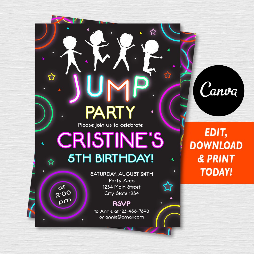 Editable - Jump Birthday Invitation, Girls Jump Party, Bounce House ...