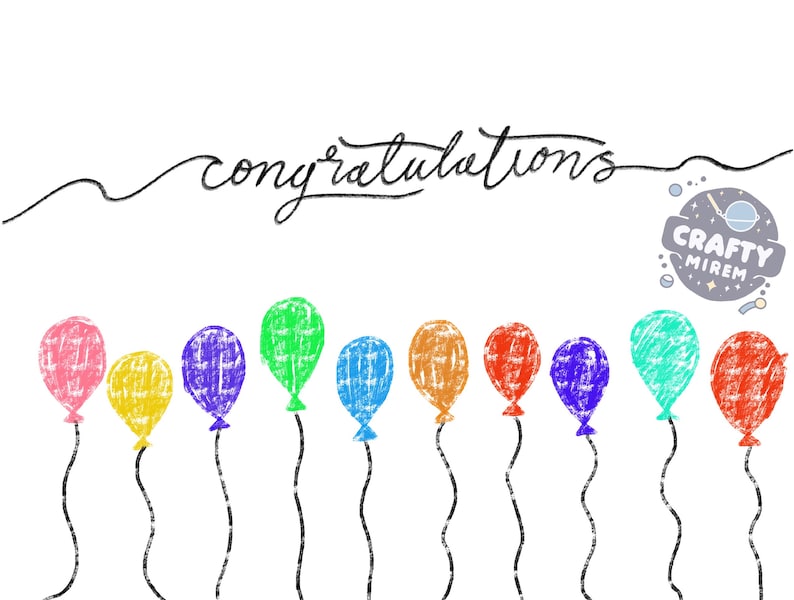Congratulations Crayon Drawn Printable Digital Card Download *colorful ...