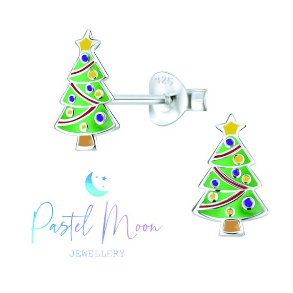 Sterling silver Christmas tree studs Christmas earrings