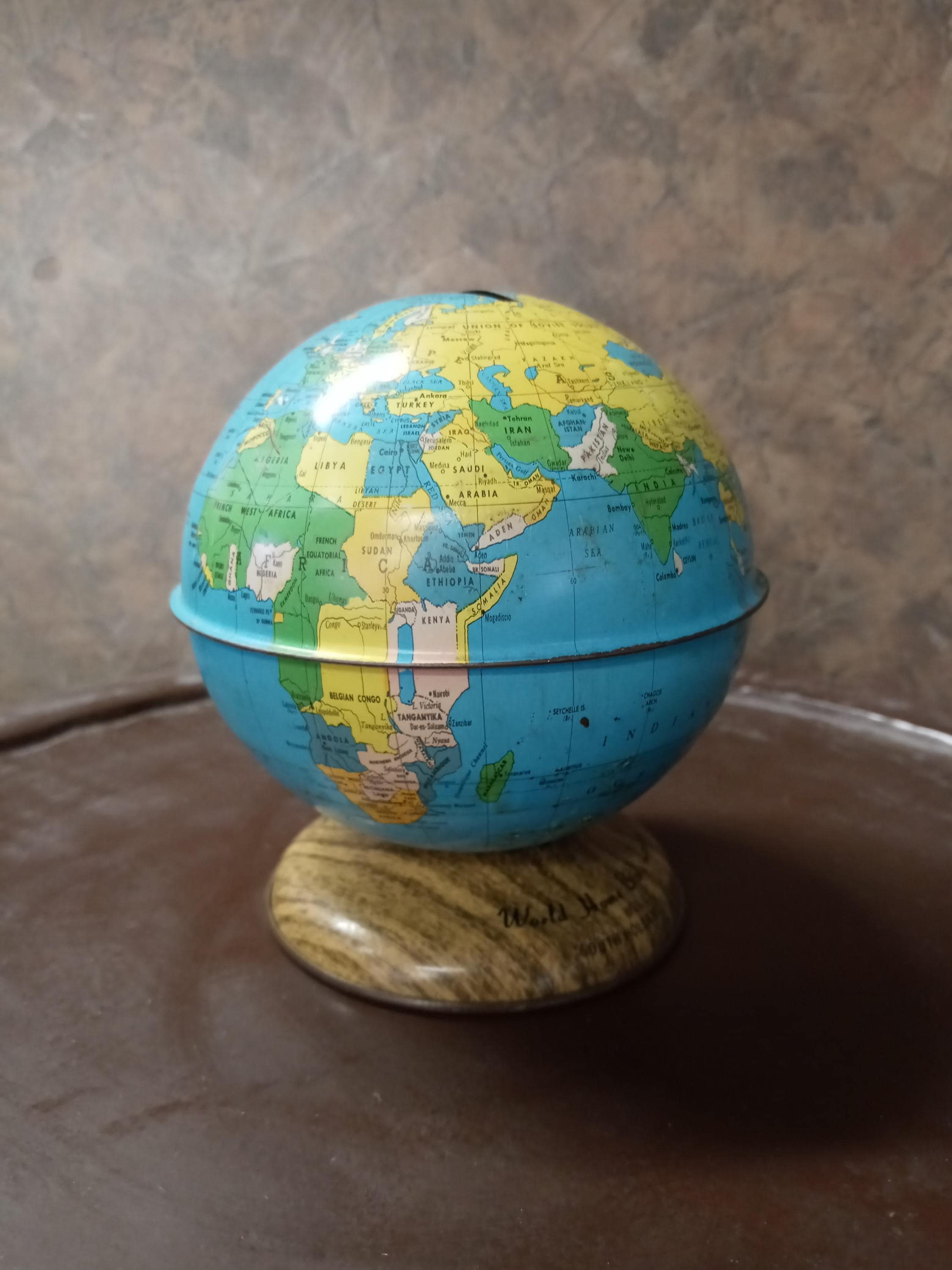 Vintage Metal Globe Coin Bank - Etsy