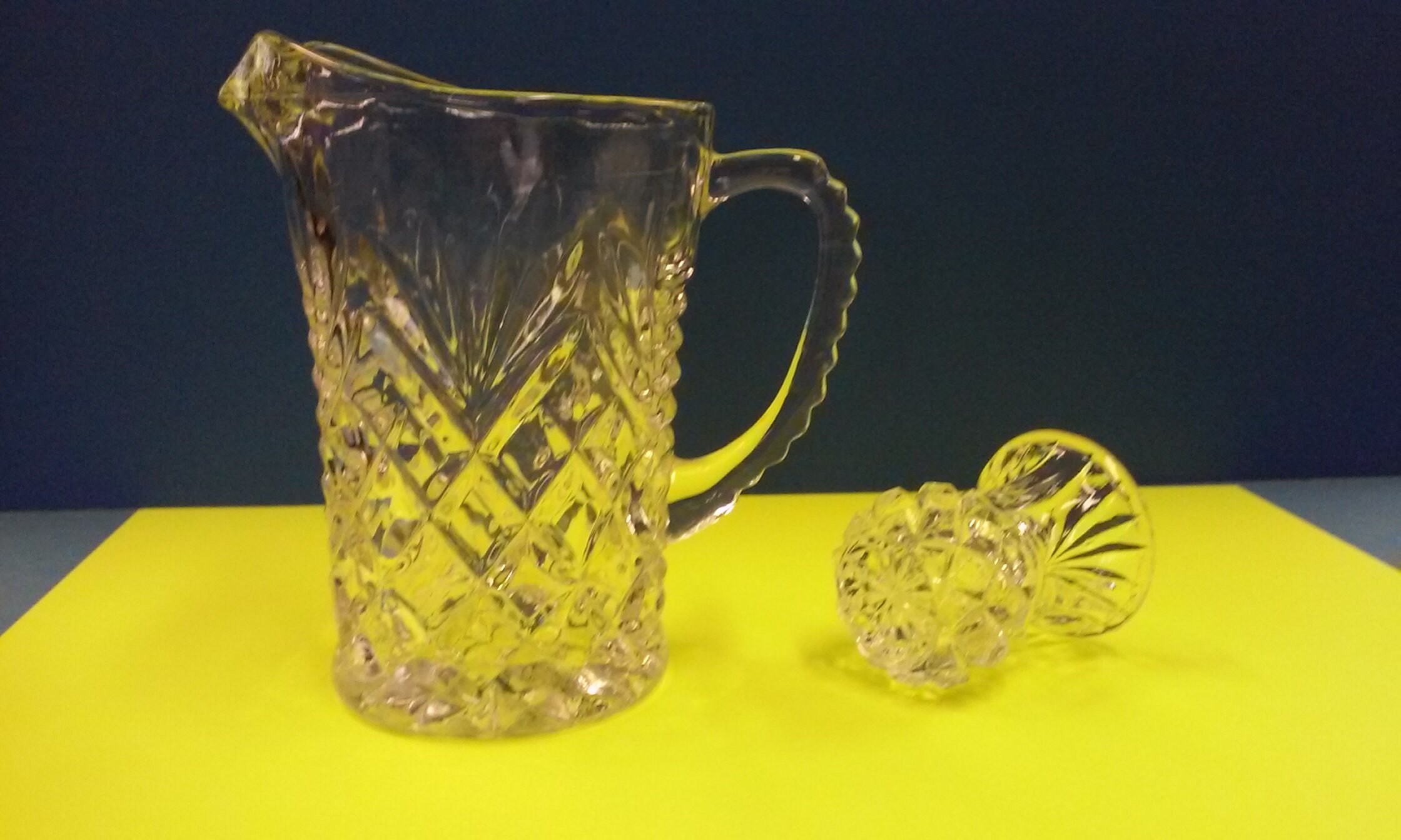 Matching Cut Glass Pitcher & Toothpick Holder Etsy