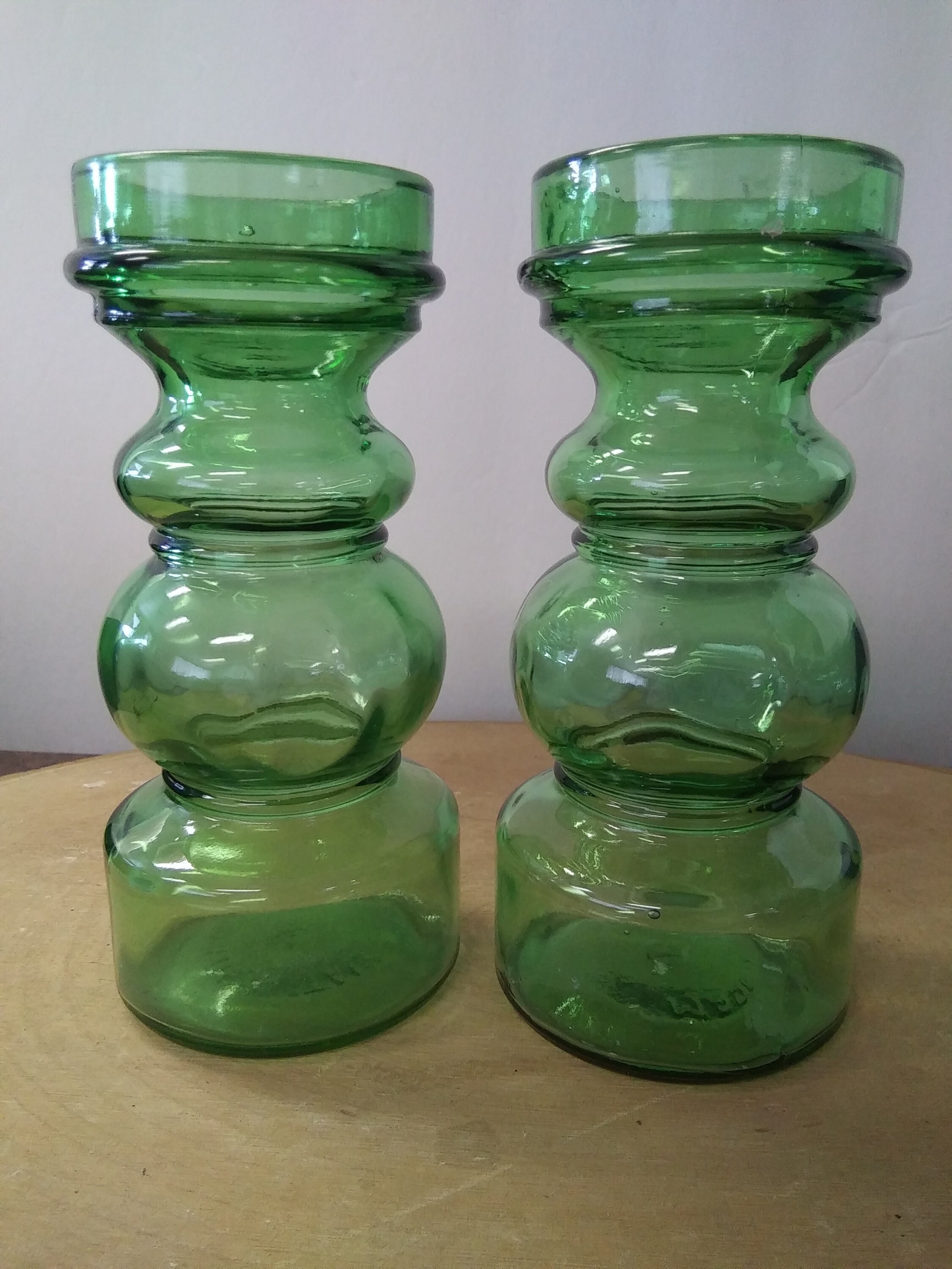 Shapely Vintage Italian Green Glass Vase Pair/candlestick Etsy