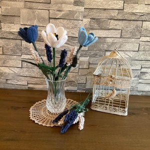 Crochet Tulip & Lavender Flower Bouquet | Flower Bouquet for Home Decor | Eternal Flower Bouquet
