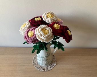 Gehäkelter Pfingstrosenstrauß | Pfingstrosen für Home Decor | Ewiger Blumenstrauß