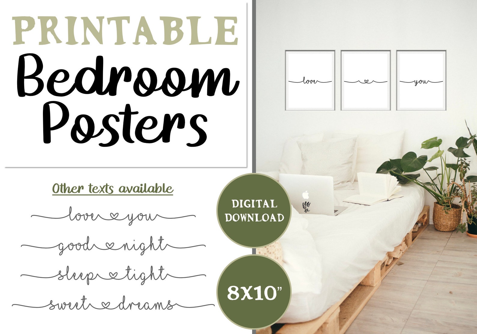 Printable Bedroom Quote Posters Love You 8x10 Digital Etsy
