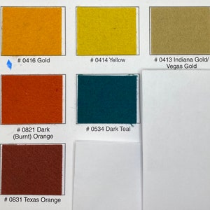 May include: Colour swatches of various shades of gold, brown, orange, teal, and grey. The swatches are labelled with their corresponding colour names and hex codes.