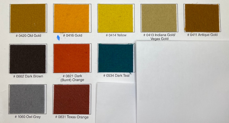 May include: Colour swatches of various shades of gold, brown, orange, teal, and grey. The swatches are labelled with their corresponding colour names and hex codes.