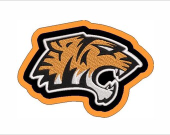 May include: Orange and black embroidered tiger head patch. The tiger's mouth is open and its teeth are visible. The patch is perfect for adding a touch of personality to clothing, bags, or other accessories.