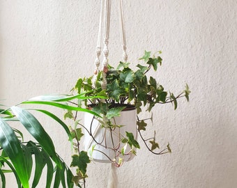 COMET: Single MACRAME plant Hanger, rose gold/copper beads and hoop. Boho inspired. Customise option available.