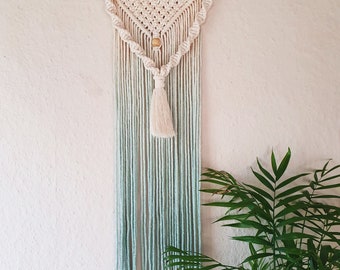WATERFALL: Macrame Wall hanging with pink or green dip dye. Width 35cm and approx 68cm length. homeware, gift, driftwood ,wedding, birthday.
