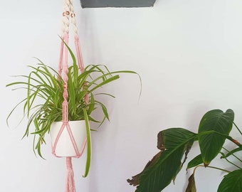 COMET CUSTOMISE: Single MACRAME plant Hanger, rose gold/copper beads and hoop. Boho inspired.