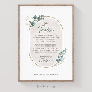 Carta de padrino - Eucalipto - personalizada - ahijado - certificado de padrino - padrino - madrina
