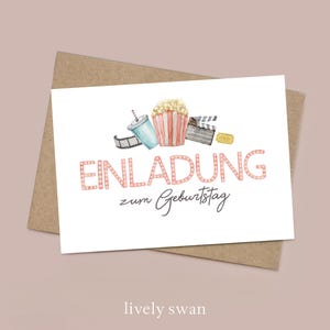 Kino Einladungskarten Kindergeburtstag-Partyeinladungen-Film-Themenparty-Einladung für Kinder-Kindergeburtstag-DIN A6-Naturpapier