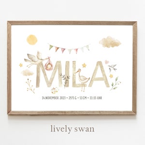 Cartel de nacimiento cigüeña, bebé, carta natal, cartel de datos de nacimiento, anuncio de nacimiento, regalo personalizado nacimiento, anuncio de nacimiento cigüeña