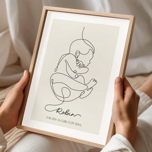 Geboorteposter, baby, geboortehoroscoop, geboortedata poster één lijntekeningen, geboorteaankondiging, geboortecadeau, geboorteaankondiging babyschets