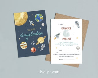 Invitation cards children's birthday-space-planet-astronaut-invitation for children-children's birthday-DIN A6-natural paper