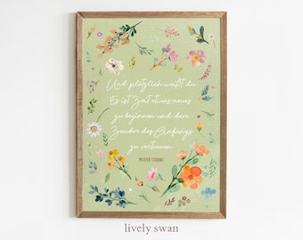 Poster with saying, minimalist sayings poster, flowers, watercolor, saying, favorite quote, sayings pictures, murals