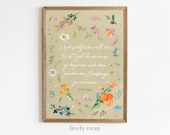 Poster with saying, minimalist sayings poster, flowers, watercolor, saying, favorite quote, sayings pictures, murals