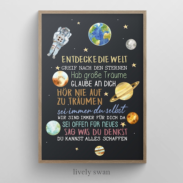 Back to School Gift, Poster with Sayings for Schoolchildren to Start School, Astronaut, Space, Planets, Encouragement #101