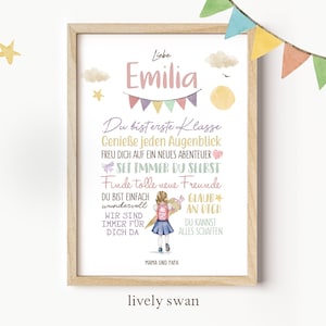 Personalisiertes Geschenk zum Schulanfang, Poster mit Sprüchen für's Schulkind zur Einschulung, Wünsche, Mutmacher, Mädchen & Junge #110