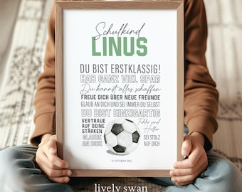 Gepersonaliseerd cadeau voor de start van het schooljaar: een aanmoedigingsposter met voetbalthema en spreuken voor schoolkinderen die weer naar school gaan, wensen en aanmoediging #777