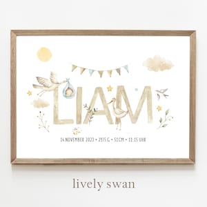 Cartel de nacimiento cigüeña, bebé, carta natal, cartel de datos de nacimiento, anuncio de nacimiento, regalo personalizado nacimiento, anuncio de nacimiento cigüeña