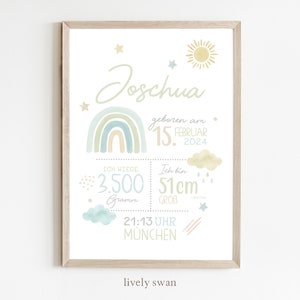 Poster di nascita arcobaleno, poster con date di nascita arcobaleno, cartellone di nascita, annuncio di nascita, regalo di nascita, annuncio di nascita arcobaleno
