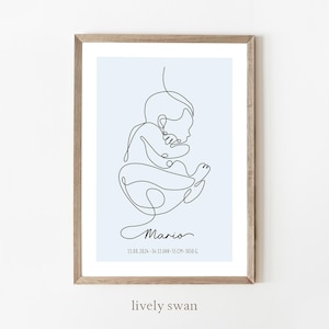 Affiche de naissance, bébé, thème de naissance, affiche des dates de naissance one line art, faire-part de naissance, cadeau de naissance, faire-part de naissance croquis de bébé