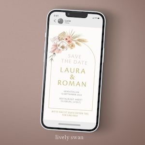 Save the Date Karte - Digital, Whatsapp, Hochzeit, Einladung, Boho, Trockenblumen
