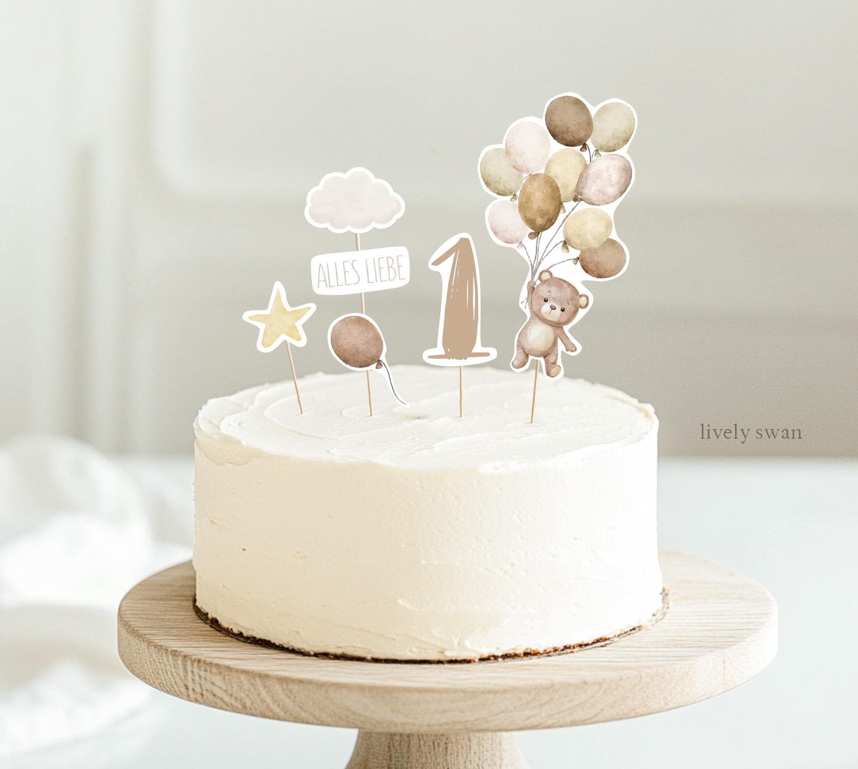 Decorazione Torta Orsetto Baby Shower | Topper Rosa Con Palloncini | Per Compleanni E Feste - Foto 2