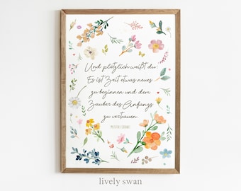 Poster with saying, minimalist sayings poster, flowers, watercolor, saying, favorite quote, sayings pictures, murals